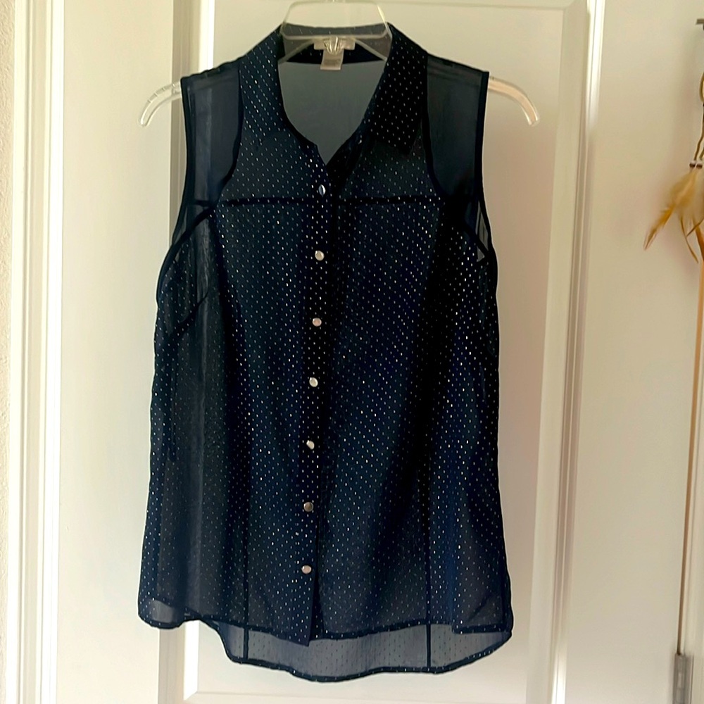 Cache sheer sleeveless with silver speckles